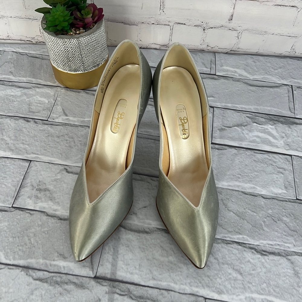 Vintage gray satin wedding pump heels size 10B